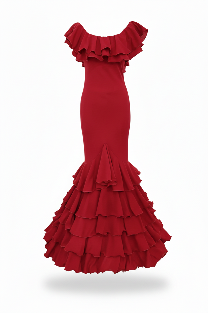 Traje de Flamenca EW5 | Vestido Flamenco con Gran Volante y 5 Volantes en Falda MASTER NUTRICION