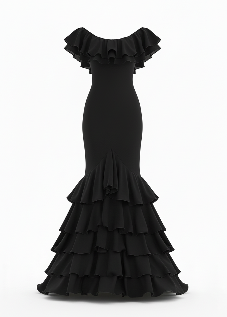 Traje de Flamenca EW5 | Vestido Flamenco con Gran Volante y 5 Volantes en Falda MASTER NUTRICION