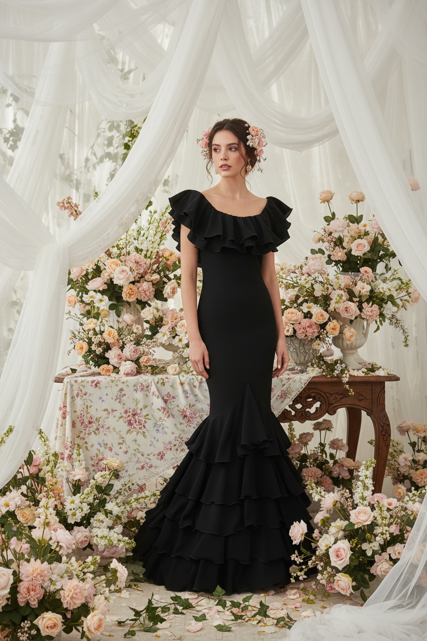 Traje de Flamenca EW5 | Vestido Flamenco con Gran Volante y 5 Volantes en Falda MASTER NUTRICION