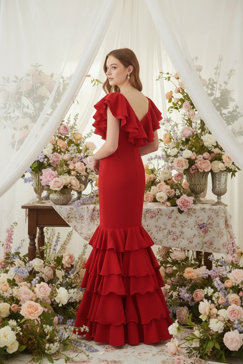 Traje de Flamenca EW5 | Vestido Flamenco con Gran Volante y 5 Volantes en Falda MASTER NUTRICION