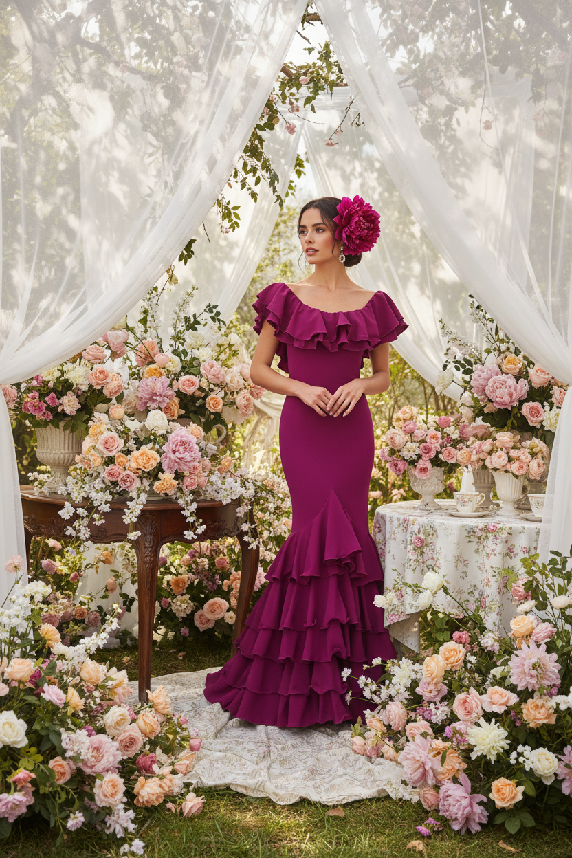 Traje de Flamenca EW5 | Vestido Flamenco con Gran Volante y 5 Volantes en Falda MASTER NUTRICION